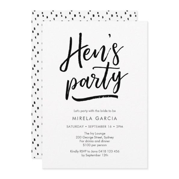 Hand lettered Hen's Party
