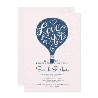 Hand Lettered Navy Hot Air Balloon Bridal Shower Invitations