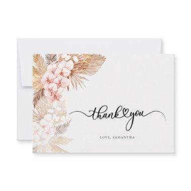 Hand-Lettered Pampas Grass Pink Floral Wedding Thank You