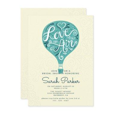 Hand Lettered Teal Hot Air Balloon Bridal Shower Invitations