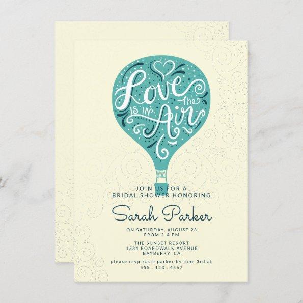 Hand Lettered Teal Hot Air Balloon Bridal Shower Invitations