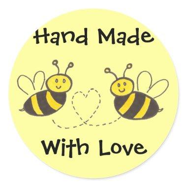 Hand Made with Love - Honey Bees with Heart Classic Round Sticker