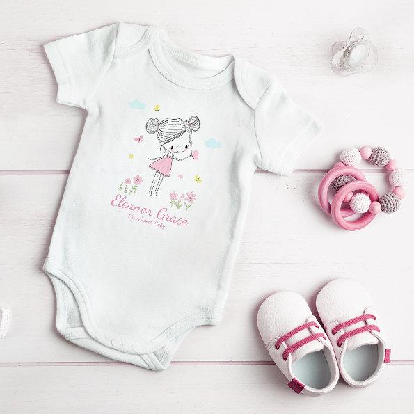 Hand Painted Sweet Girl - Pink Baby Bodysuit