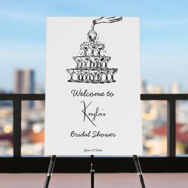 Handdrawn champagne tower bridal shower welcome foam board