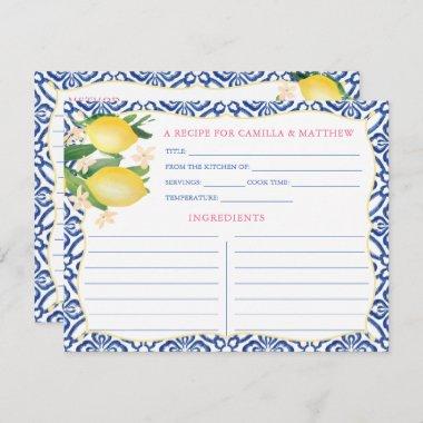 Handpainted Positano Lemons Royal Blue Recipe Invitations