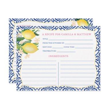 Handpainted Positano Lemons Royal Blue Recipe Invitations