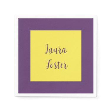 Handwriting Elegant Name Indigo & Yellow Color Napkins