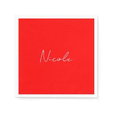 Handwriting Elegant Name Red White Color Plain Napkins