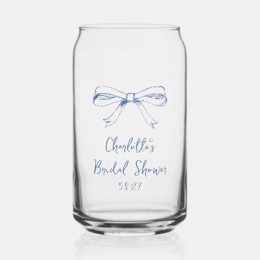 Handwritten Script Coquette Bow Blue  Can Glass
