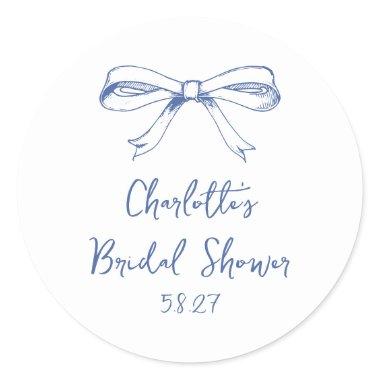 Handwritten Script Coquette Bow Blue  Classic Round Sticker