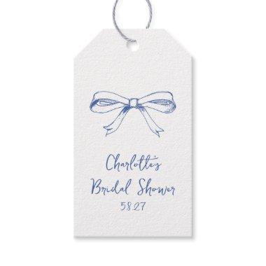 Handwritten Script Coquette Bow Blue  Gift Tags