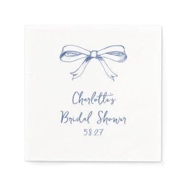 Handwritten Script Coquette Bow Blue Bridal Shower Napkins