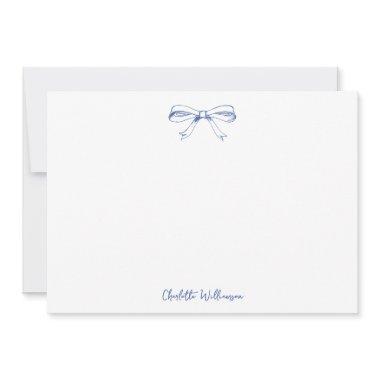 Handwritten Script Coquette Bow Blue Bridal Shower Thank You Invitations