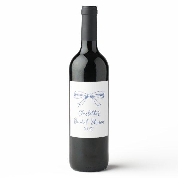 Handwritten Script Coquette Bow Blue  Wine Label