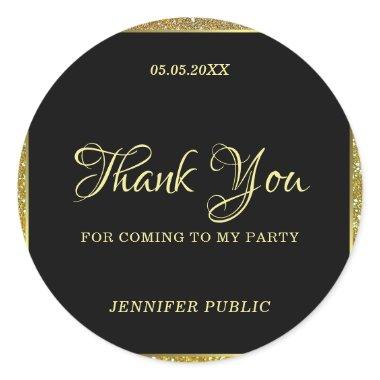 Handwritten Thank You Text Gold Glitter Template Classic Round Sticker