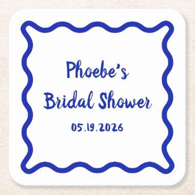 Handwritten Whimsical Wavy Border  Square Paper Coaster