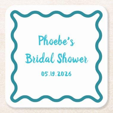 Handwritten Whimsical Wavy Border  Square Paper Coaster