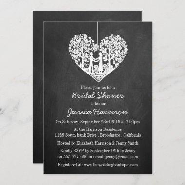 Hanging Heart Tree Chalkboard Bridal Shower Invitations