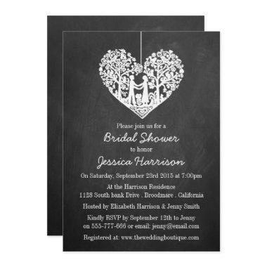 Hanging Heart Tree Chalkboard Bridal Shower Invitations