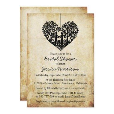 Hanging Heart Tree Vintage Bridal Shower Invitations