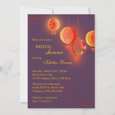 Hanging Lanterns Purple Bridal Shower Invitations