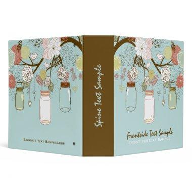 Hanging Mason Jar & Retro Flowers Bridal Shower 3 Ring Binder