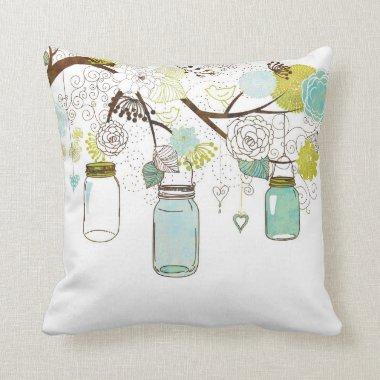 Hanging Mason Jar & Retro Flowers  Throw Pillow