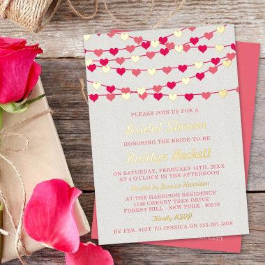 Hanging String Love Hearts Bridal Shower Real Foil Invitations