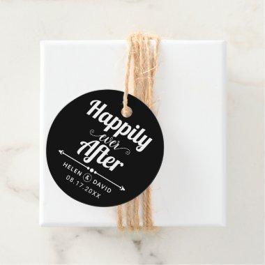 Happily ever after black, white typography wedding favor tags