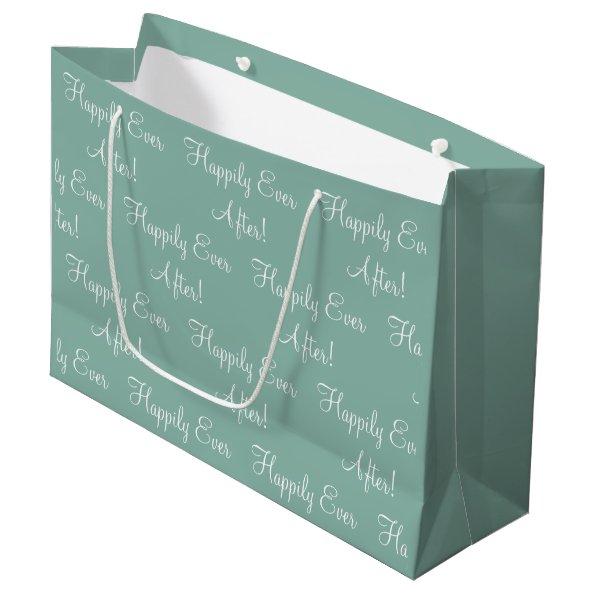 Happily Ever After Script Sage Green Wedding Large Gift Bag