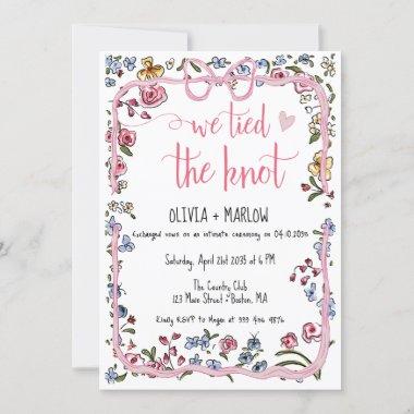 Happily Ever After watercolor floral bow Invitations