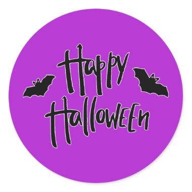 Happy Halloween Black Bats Whimsical Modern Party Classic Round Sticker