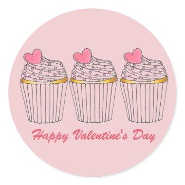 Happy Valentine's Day Pink Heart Cupcake Love Classic Round Sticker