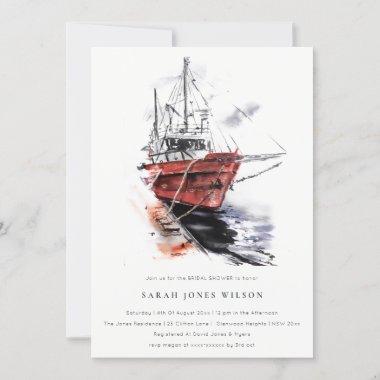 Harbor Yacht Sailboat Watercolor Bridal Shower Invitations