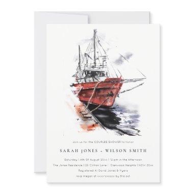 Harbor Yacht Sailboat Watercolor Couples Shower Invitations