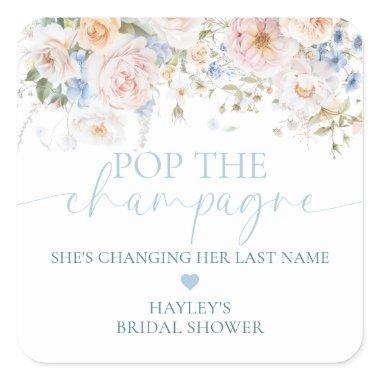 Hargrove Blue Floral Pop The Champagne Shower Square Sticker