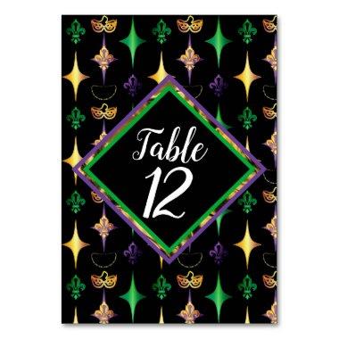 Harlequins Beads Mask Fleur de Lis Mardi Gras Table Number