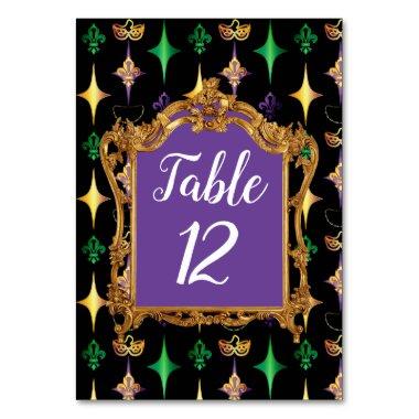 Harlequins Beads Mask Fleur de Lis Mardi Gras Table Number