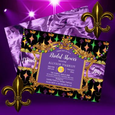 Harlequins Fleur de Lis Mardi Gras Bridal Shower Invitations