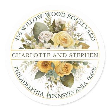 Harvest Gold | Cream Floral Bouquet Return Address Classic Round Sticker