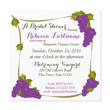 Harvest Grapes Vineyard Bridal Shower Invitations