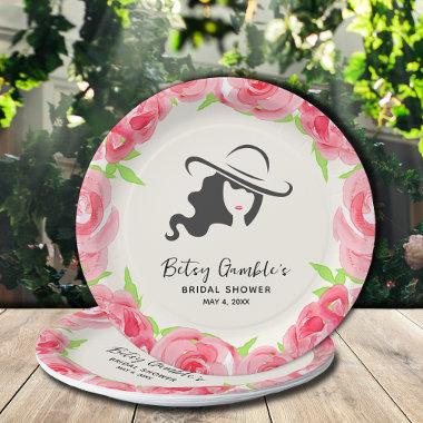 Hat and Watercolor Roses Derby Bridal Shower Paper Plates