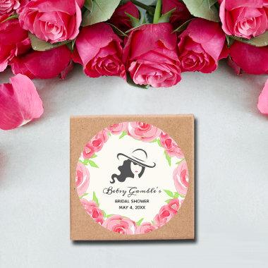 Hat Watercolor Roses Derby Bridal Shower Classic Round Sticker