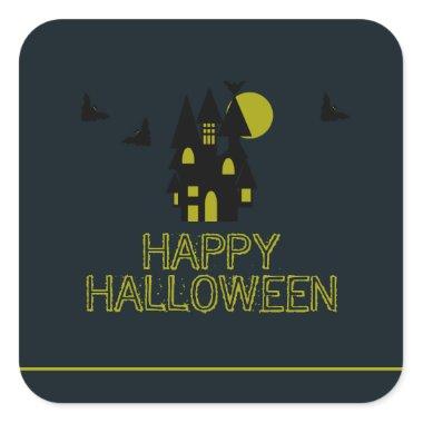 Haunted House, Happy Halloween Square Sticker