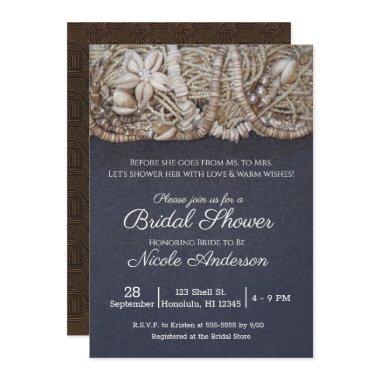 Hawaiian Beach Puka Sea Shells Bridal Shower Invitations