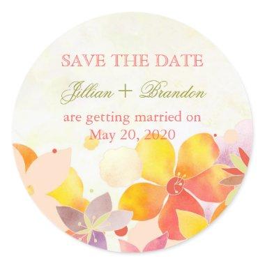 Hawaiian Floral Wedding Save the Date Classic Round Sticker