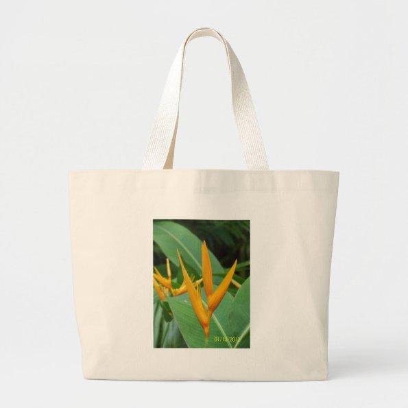 Hawaiian gold bird of paradise gift items large tote bag