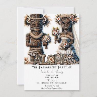 Hawaiian Polynesian Tiki Bride Groom Engagement Invitations