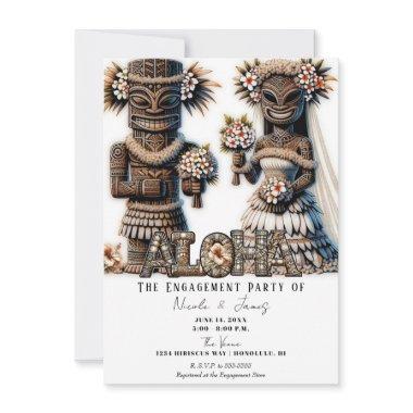 Hawaiian Polynesian Tiki Bride Groom Engagement Invitations