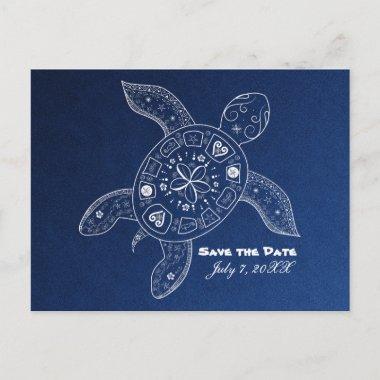 Hawaiian Sea Turtle White Blue Beach Save The Date Announcement PostInvitations